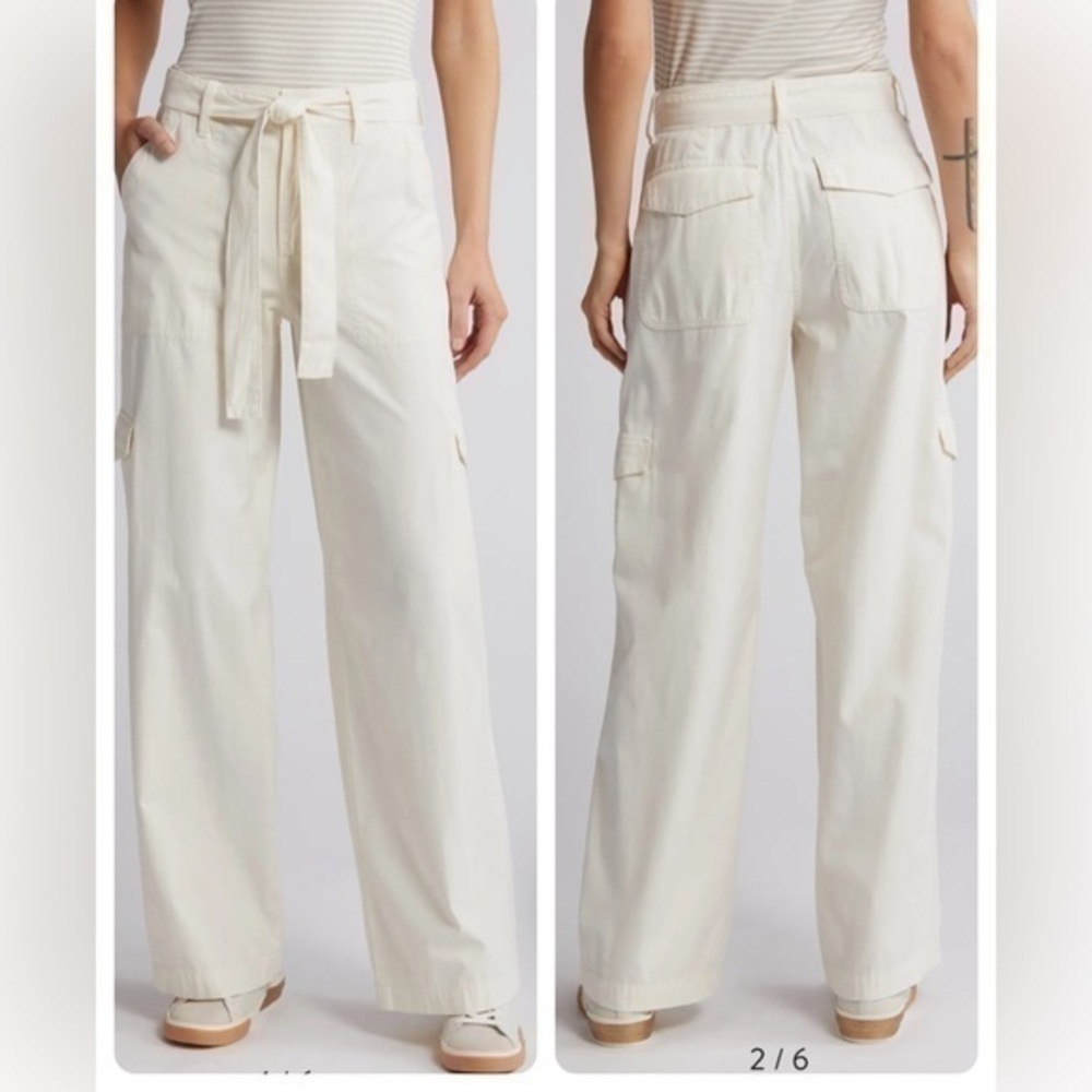 Madewell Griff Superwide Leg Cargo Pants Vintage Canvas Cream size 24 NWT